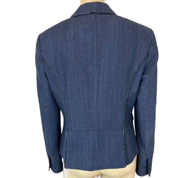 Nine West Women Blazer Size 6 Spark Black Lined Collared A Buttons Slit Cotton - Picture 2 of 16